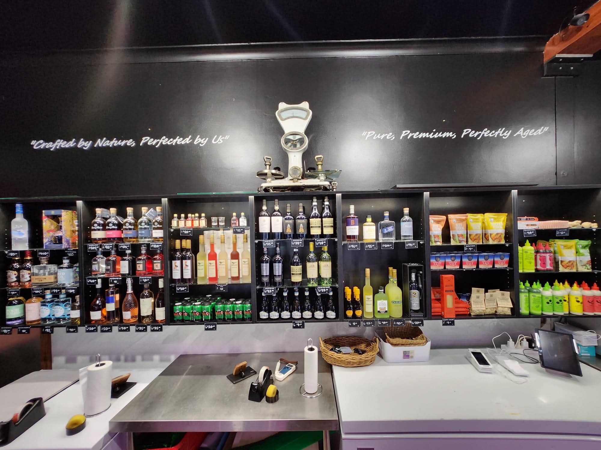The in-store selection of wine, gin and other drinks